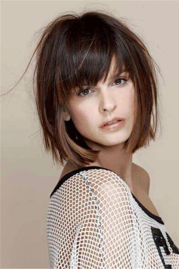 Short Straight Bob With Bangs Human Hair Capless Wig