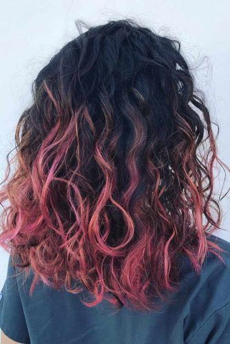 Brown Curly Hair With Pink Highlights