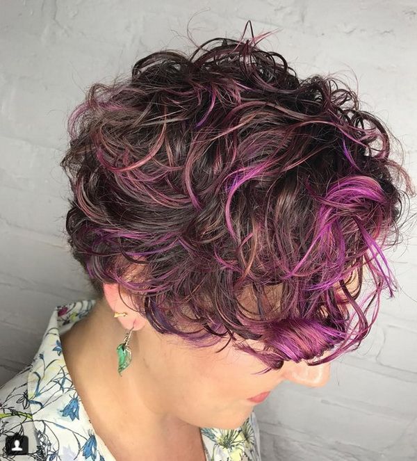 Short Curly Hair With Purple Highlights